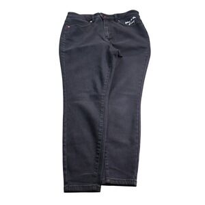 Peace Love‎ World Petite Jeans Womens 10P Black Skinny Embroidered Quote Denim